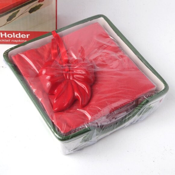 Joshua Maxwell Studio Christmas Napkin Holder Ceramic Holiday Festive Holly Red - Picture 5 of 6